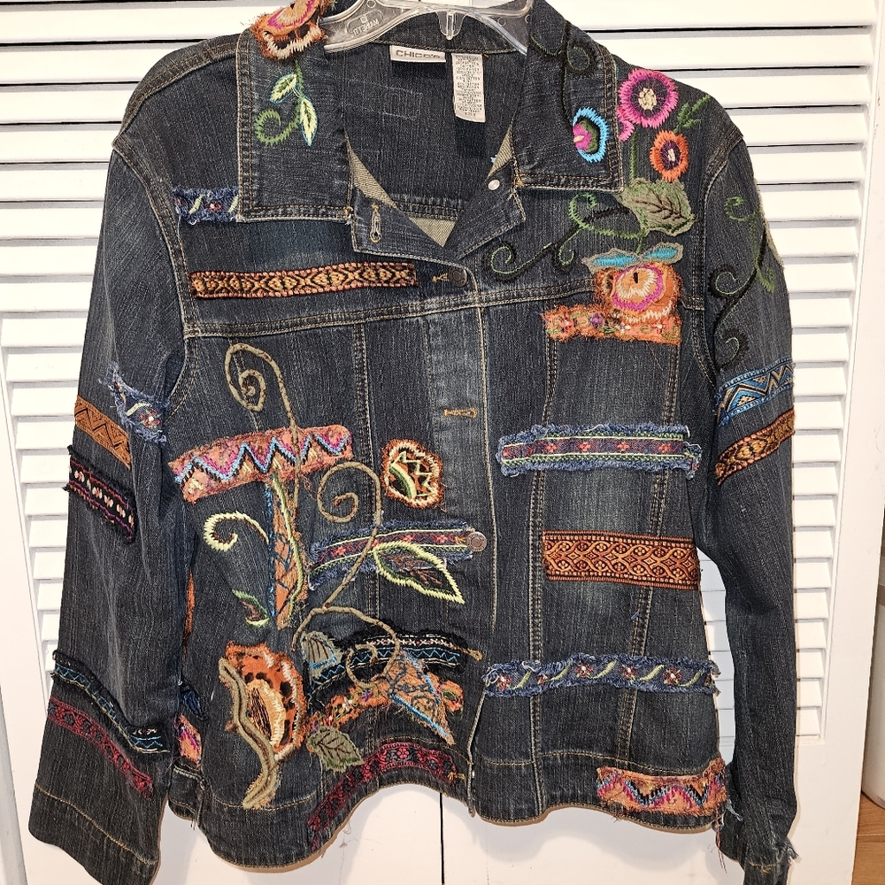 Chico's Colorful Embroidered Jean Jacket